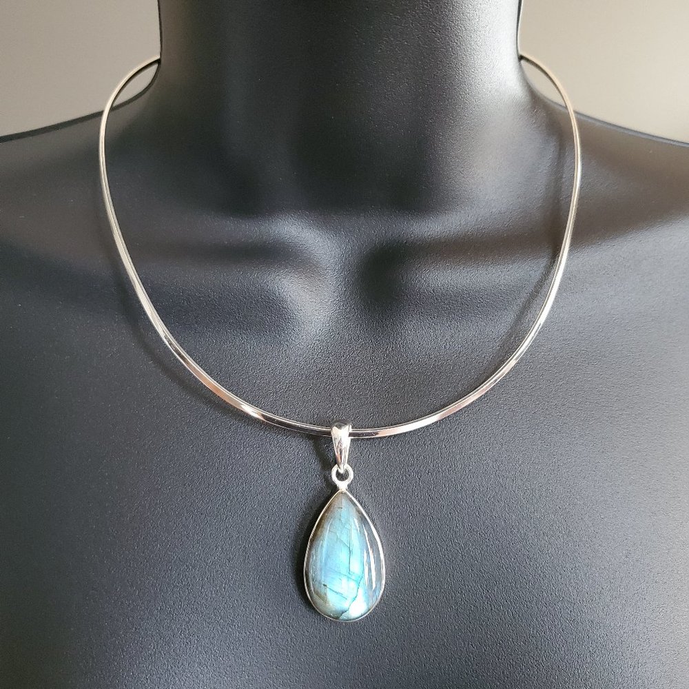 Labradorite Teardrop Pendant - 925 Silver